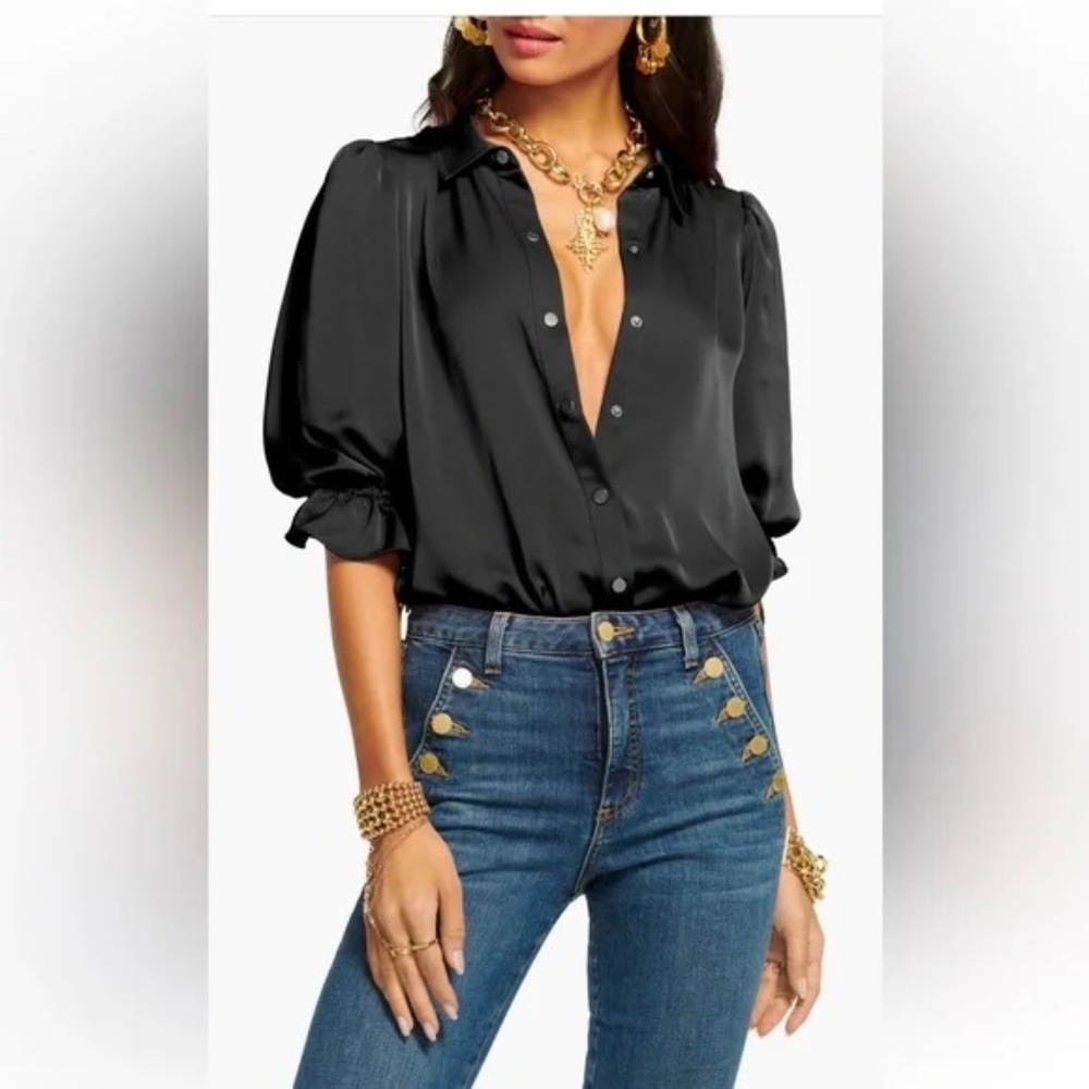 Brand New! Ramy Brook Dina Matte Satin Bodysuit Medium Top Blouse